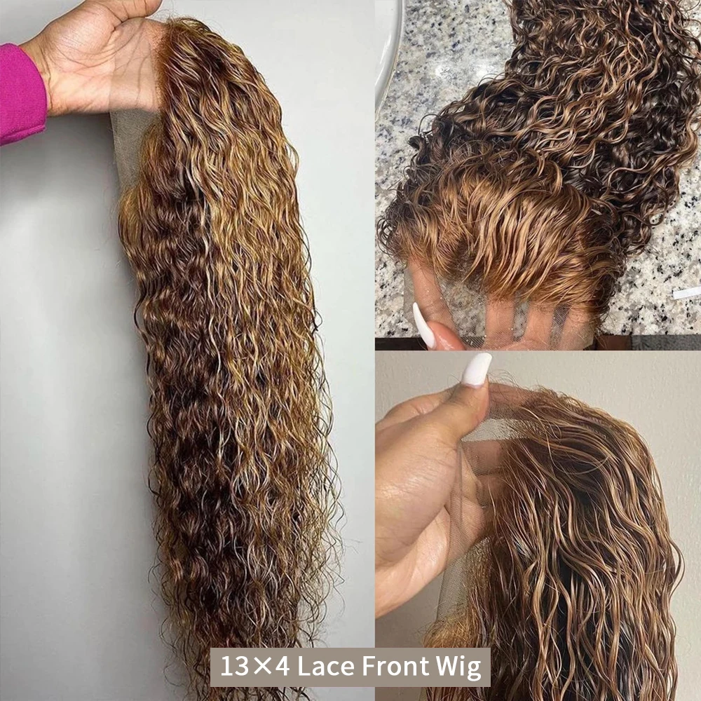 Выделить парик с эффектом крупных волн, с легкой линией роста и природной прядью волос, переходящей от медово-русого к коричневому цвету, изготовленный из кудрявых человеческих волос с детским пучком.