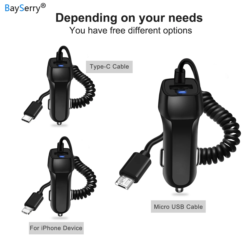 BaySerry зарядное устройство для автомобиля с двумя портами USB адаптер 2.1A Авто Металл