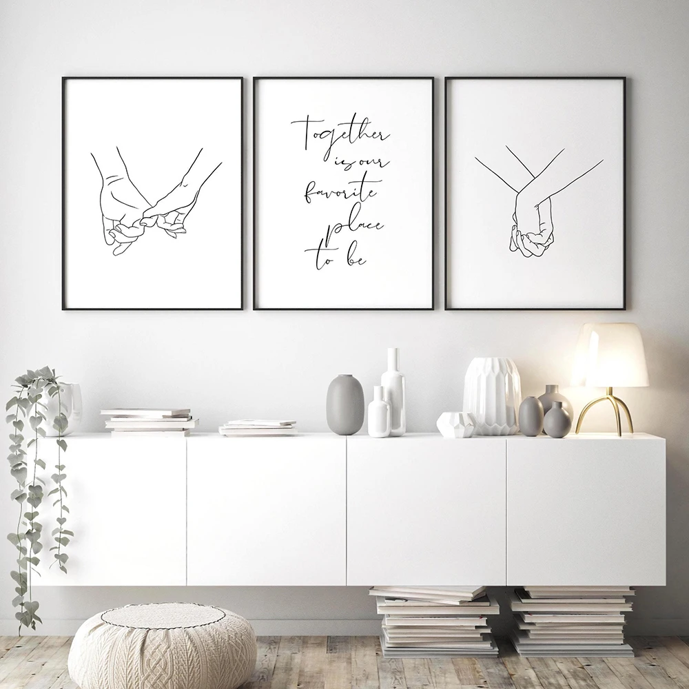

Unframed White And Black Simple Sketch Wall Poster Living Room Decoration Holding Hand Couple Canvas Painting Printing