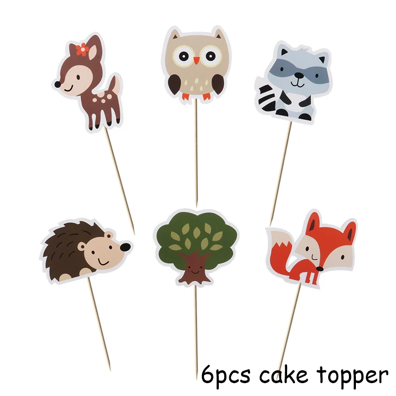 6pcs Cake Topper 1 комплект мультфильм лес маленькие животные торт Топпер Джунгли животных Кекс Toppers Для детей день рождения украшения десерт поставки - Цвет: 6pcs Cake Topper