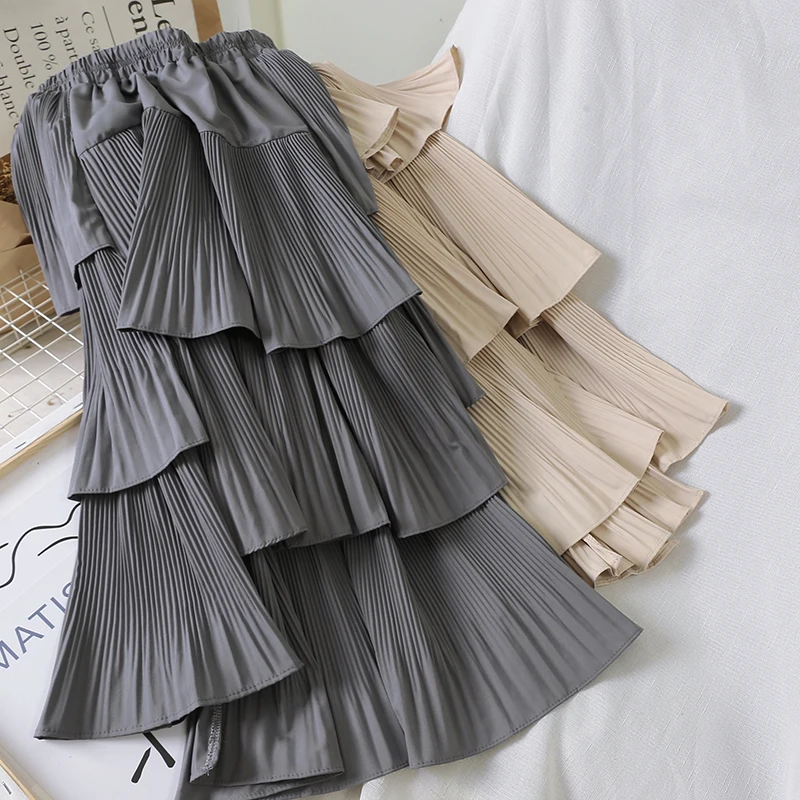 Осенние Асимметричные Многослойные Длинные юбки Cakee из смеси хлопка длинные А