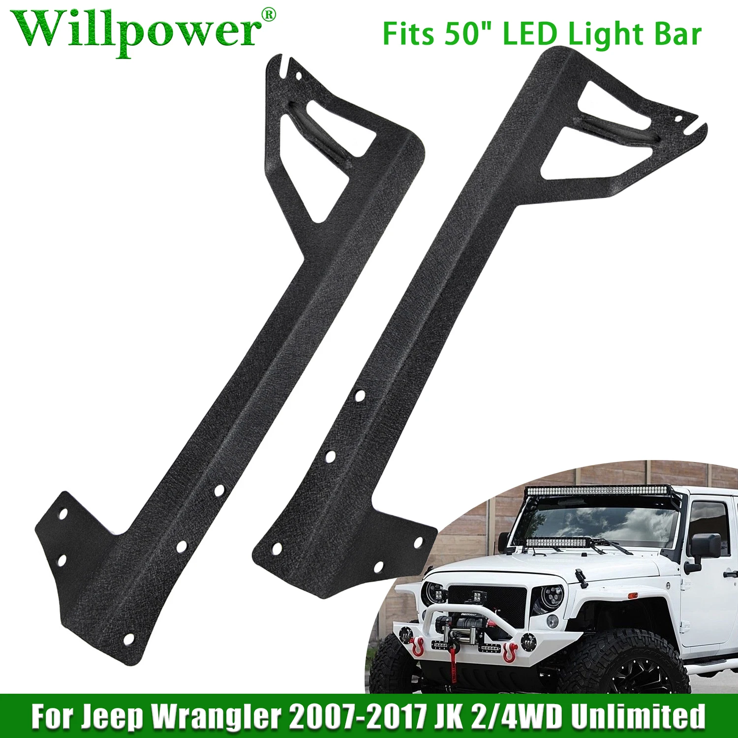 

Offroad Car A-pillar 50" LED Light Bar Upper Mount Bracket For Jeep Wrangler 2007-2017 JK 2WD 4WD Unlimited Windshield Brackets