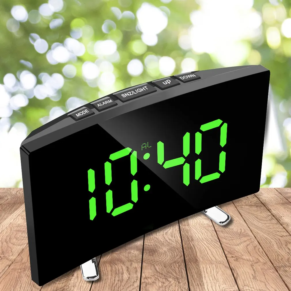 

7 Inch For Kids Bedroom Curved Dimmable Mirror Clock LED Screen Digital Alarm Clock Home Decors Large Number Table Clock