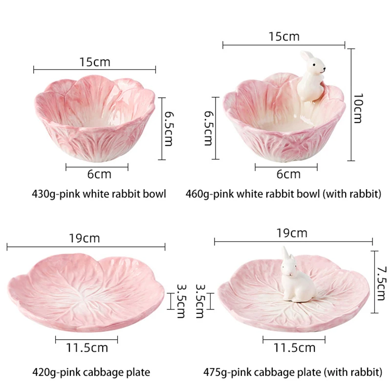 

Creative Hand-Painted Ceramics Cartoon Children's Tableware Dessert Cabbage Bowls Food Containers with Three-Dimensional Rabbit