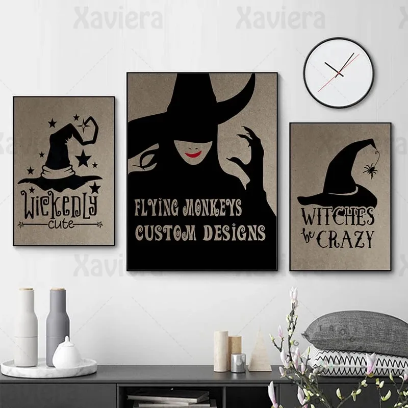 

Halloween Home Decoration Painting Fantasy Black Witch Hat Wall Art Canvas Painting Festival Posters and Prints Wall Pictures