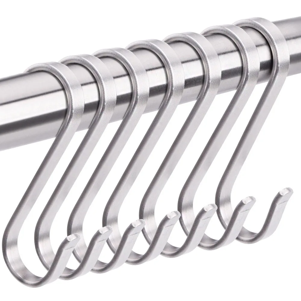 

5pcThickened Flat S-Shaped Hooks Stainless Steel Hanger For Kitchen Bathroom Belt Scarf Tie Storage Rack Space-saving Hanging