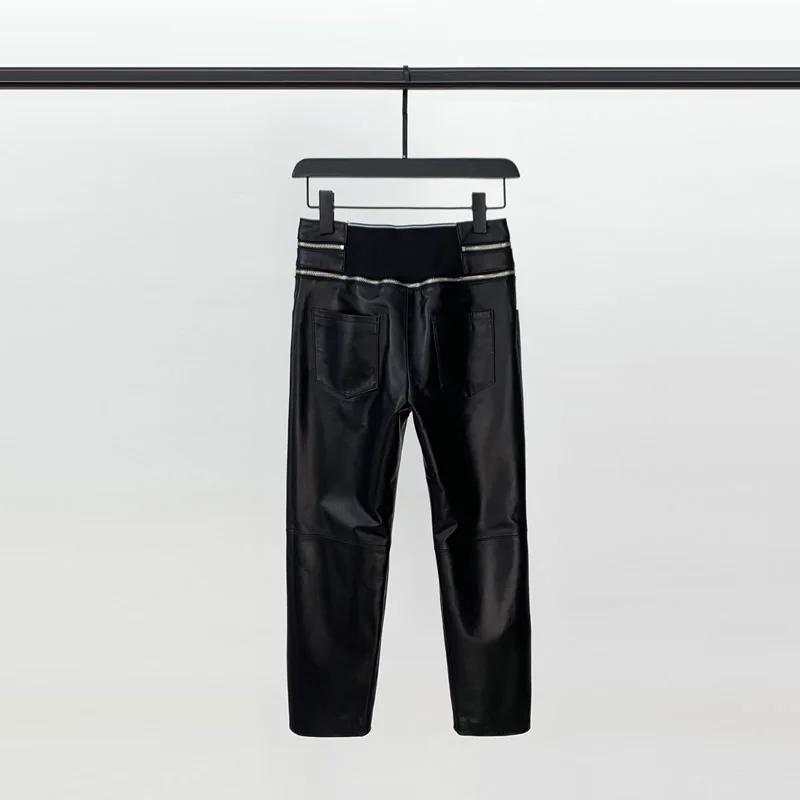 

JCHB 2021 High Quality Black Trousers for Women 100% Sheepskin Leather Pants Pencil Pants Female Spring Spodnie Damskie Pph4070