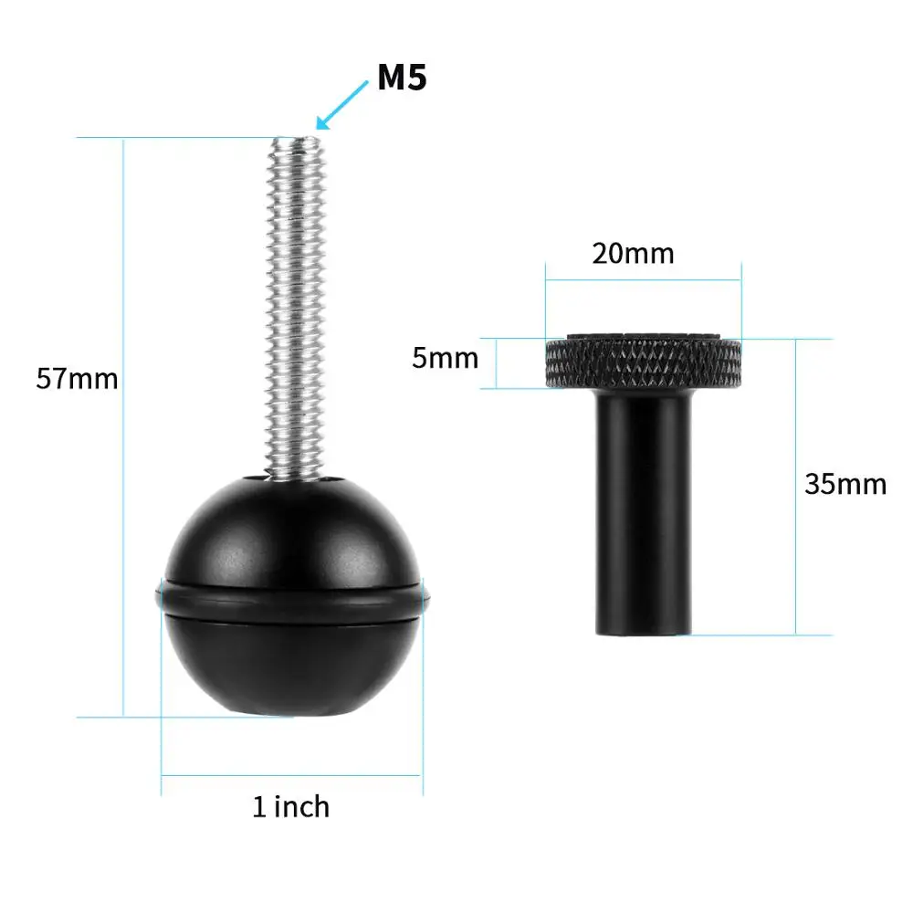 BGNING 1inch Ball Head Adapter 1/4 M5 Adjustable Screw Fixed Mount Anti-loose Camera Underwater Diving Photography Bracket | Электроника