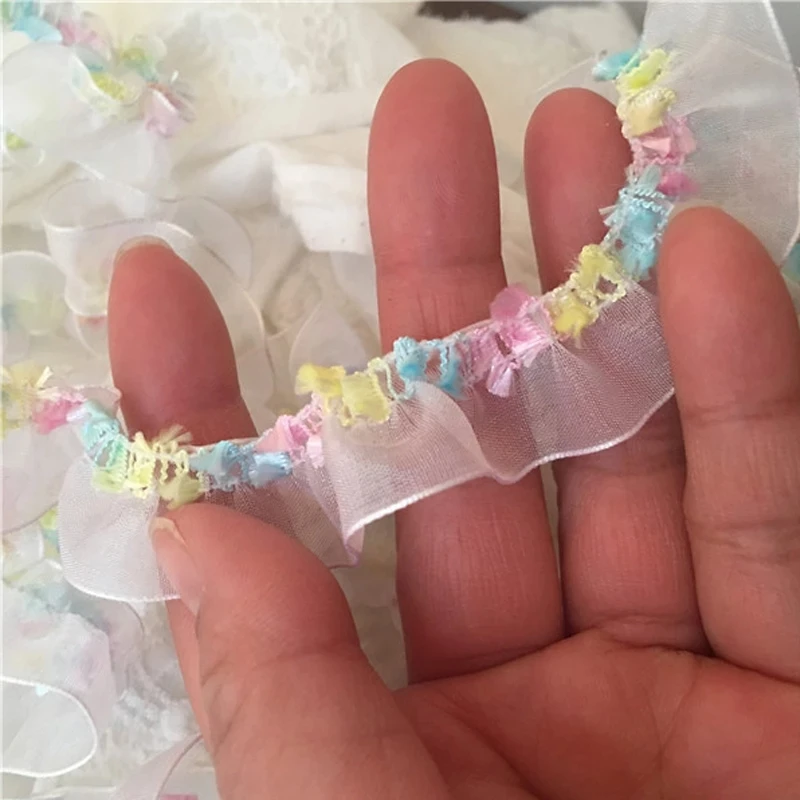 1 ярд эластичная плиссированная Тюлевая кружевная лента радужная ткань Швейные