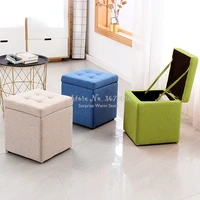 cheap square shoe changing stool multifunction storage stool breathable linen small ottoman bench home stool 30x30x35cm