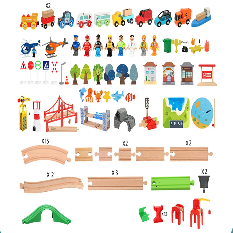 

Wooden Rail Car Toy Wooden Train Toys Kids Wooden Train Track Building Block Coastal Town Track Educational Children's Toy Gifts