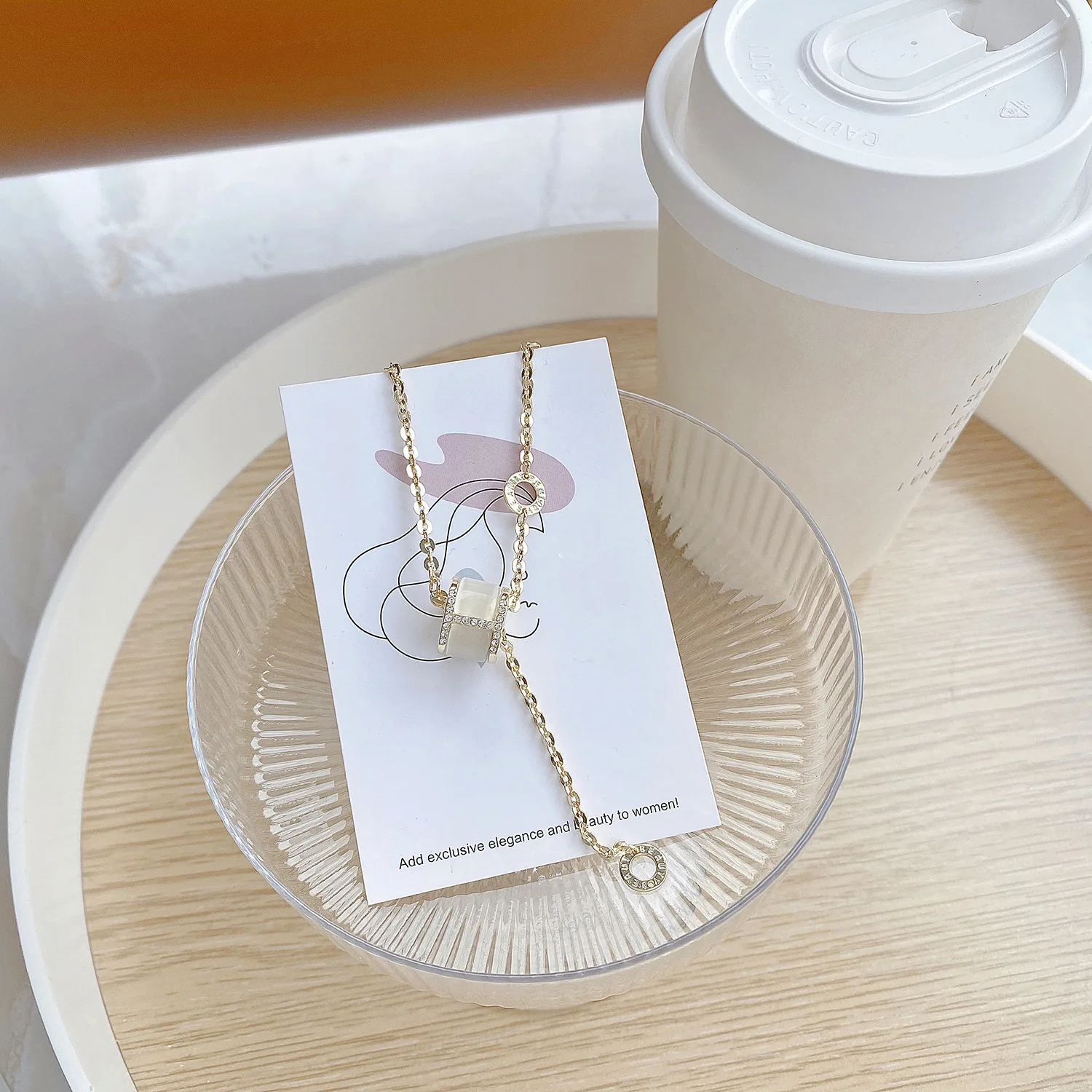 

AAA Luxury 14k Real Gold Ins Hot Sale Small Waist Opal Necklace Copper Diamond Letters Ladies High End Banquet Matching Pendant