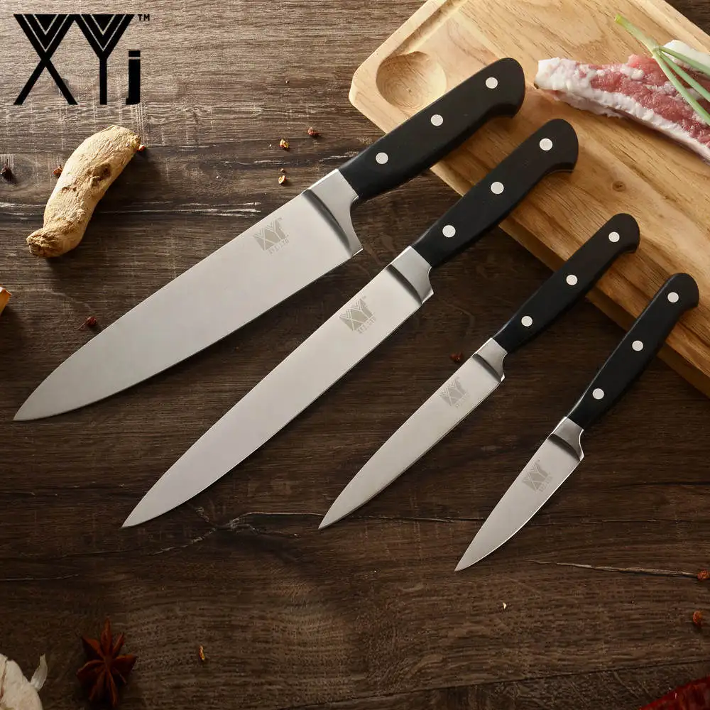 E.4PCS SET XYj 9 шт. набор кухонных ножей инструмент заточка для ножниц 8 ''подставка для ножей шеф-повара нож для нарезки хлеба Santoku нож для очистки овощей инструмент для приготовления пищи - Цвет: E.4PCS SET