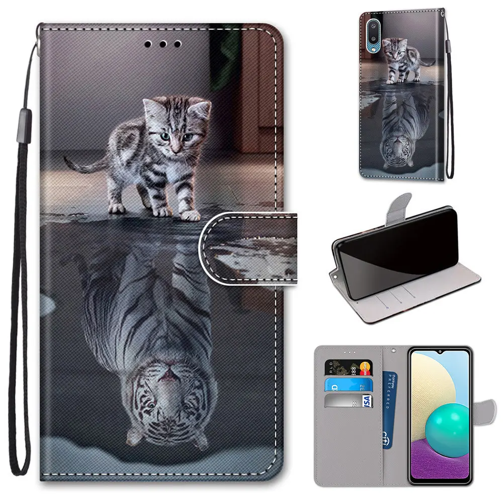Flip Leather Case For Samsung Galaxy A02 M02 A02S M02s A12 M12 A32 A52 A72 5G A01 Core Case Book Wallet Cover Anime Phone Bag