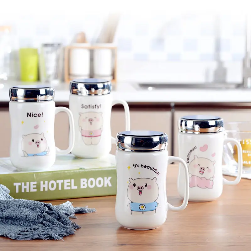 Керамическая чашка с крышкой кружка Простая Офисная мультяшная зеркальная