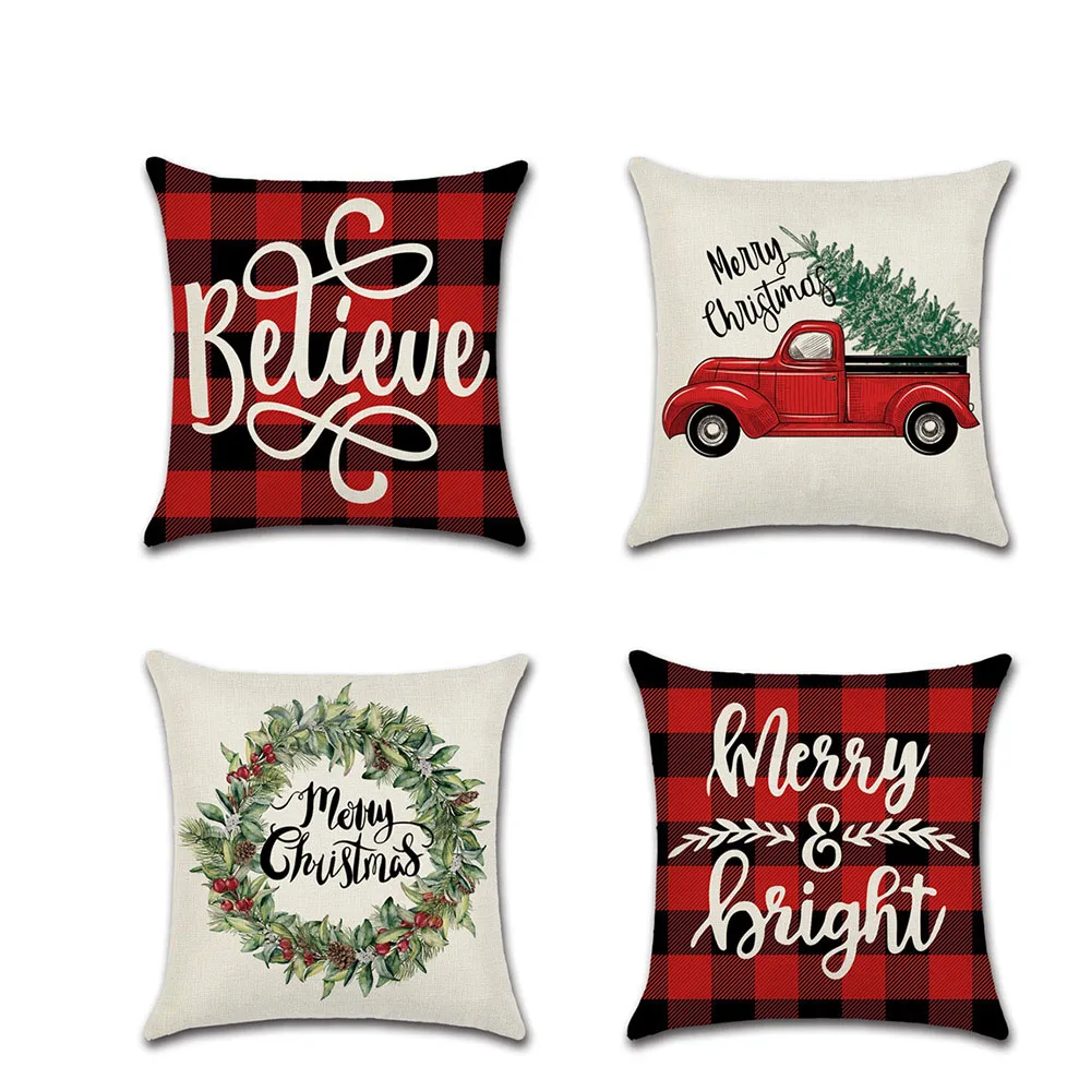Christmas Day Cushion Case Car Home Decor Pillows Cases Wreath Sofa Bed Cushions Cover Linen Pillow Covers 45*45cm | Дом и сад