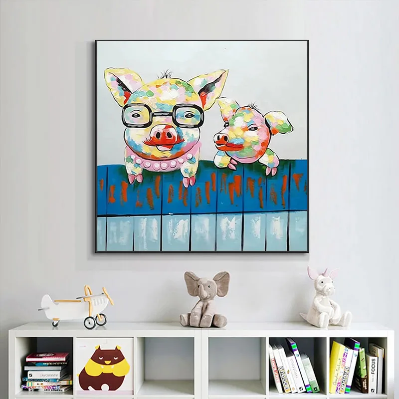 

Ручная роспись детской комнаты красочная свинья мультфильм Животные масляная живопись стены Искусство граффити фотография для детской ко...