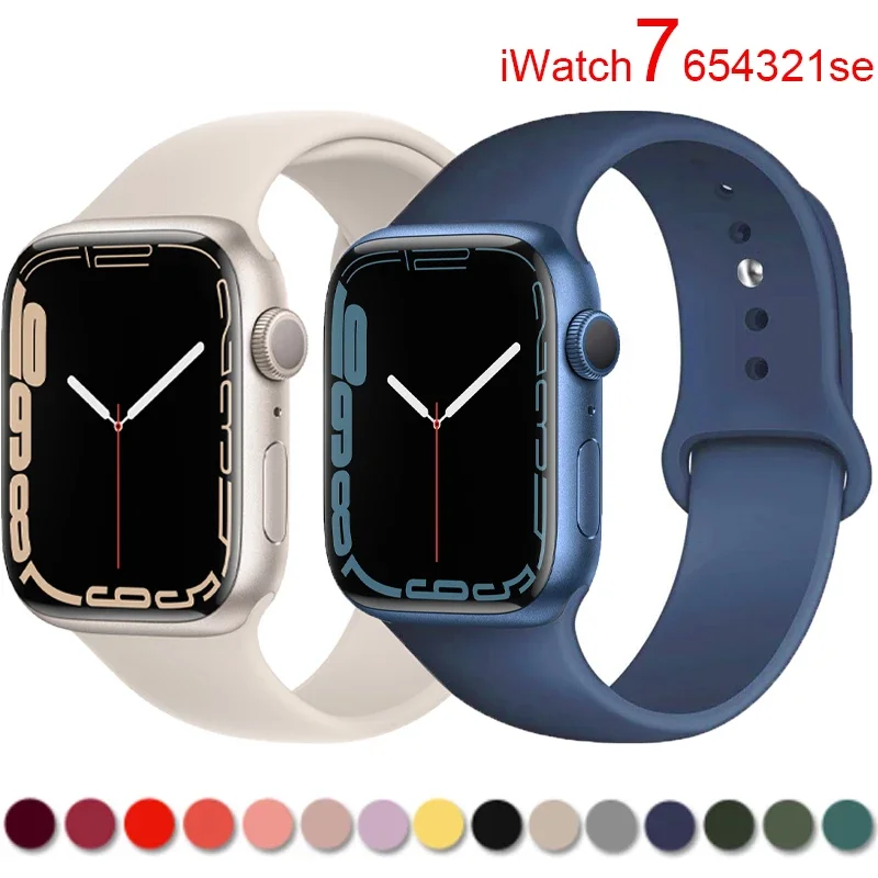

Силиконовый ремешок для Apple watch band 44 мм 45 мм 42 мм, браслет для iWatch 40 мм 38 мм 41 мм, correa apple watch series 7 6 5 3 SE