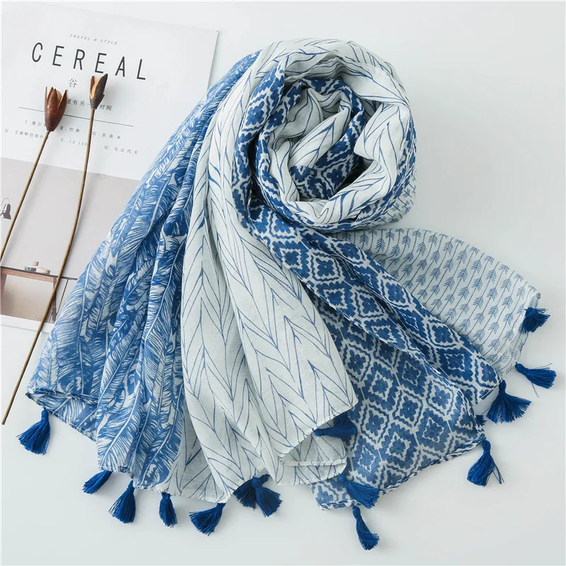 Весенний женский вискозный шарф платок синий перо женские туфли в стиле пэчворк