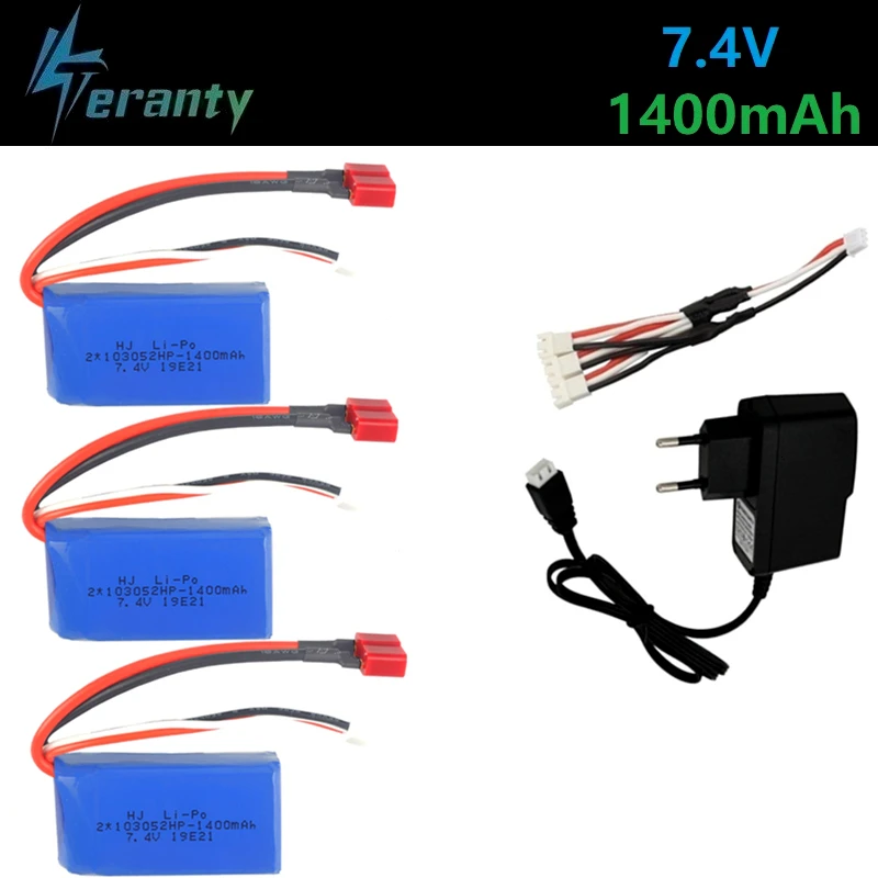 

7.4V 1400mAh Battery Charger Sets for A949 A959-B A969-B A979-B K929-B Remote Control Car 2s LiPo Battery for Wltoys car Parts