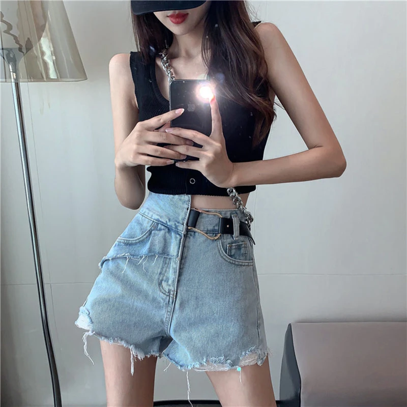

High Waist Jeans Shorts Women Summer A-line Short shorts New 2020 Korean Style All-match streetwear Ladies Denim shorts
