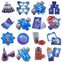 spiderman party supplies napkins plates tablecloth popcorn supplies cups knives and forks spoons birthday party decoration