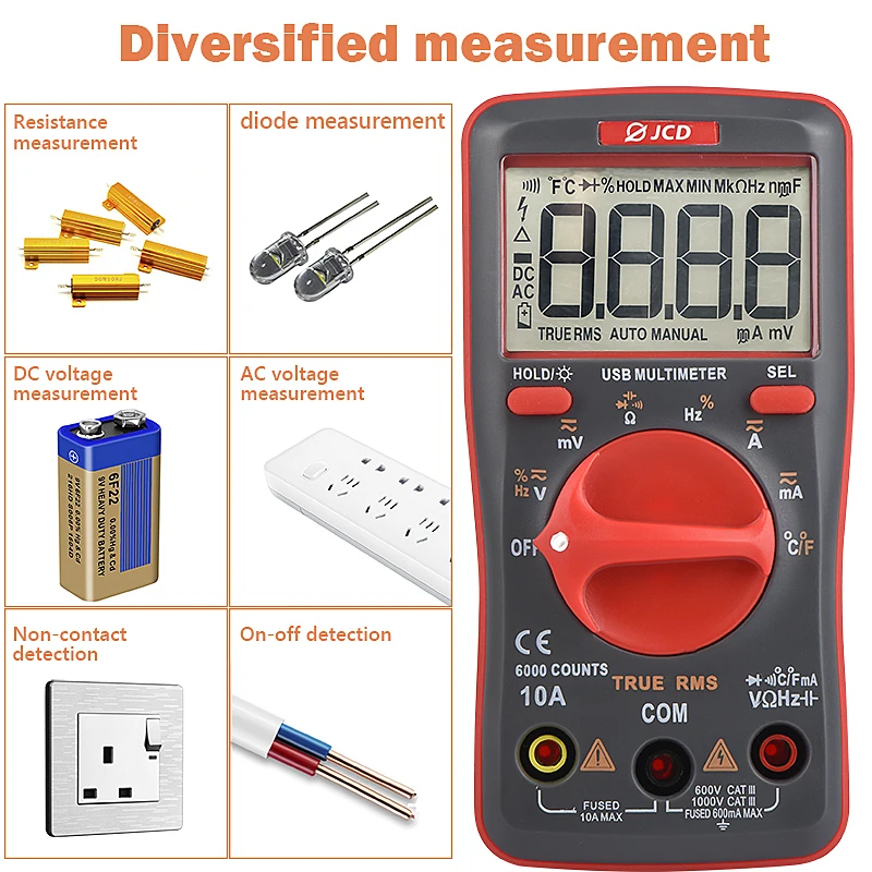 

True RMS MINI Digital Multimeter Household Pocket Size Multimeter AC DC voltage Resistor temperature NCV Tester Backlight