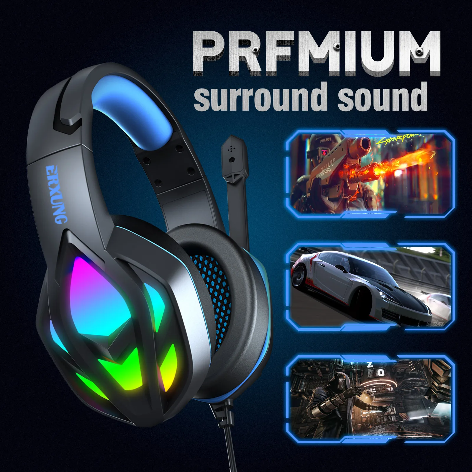

Наушники H100 Проводные с RGB-подсветкой, беспроводные наушники с выдвижной повязкой, с шумоподавлением, с микрофоном, для любителей компьютер...