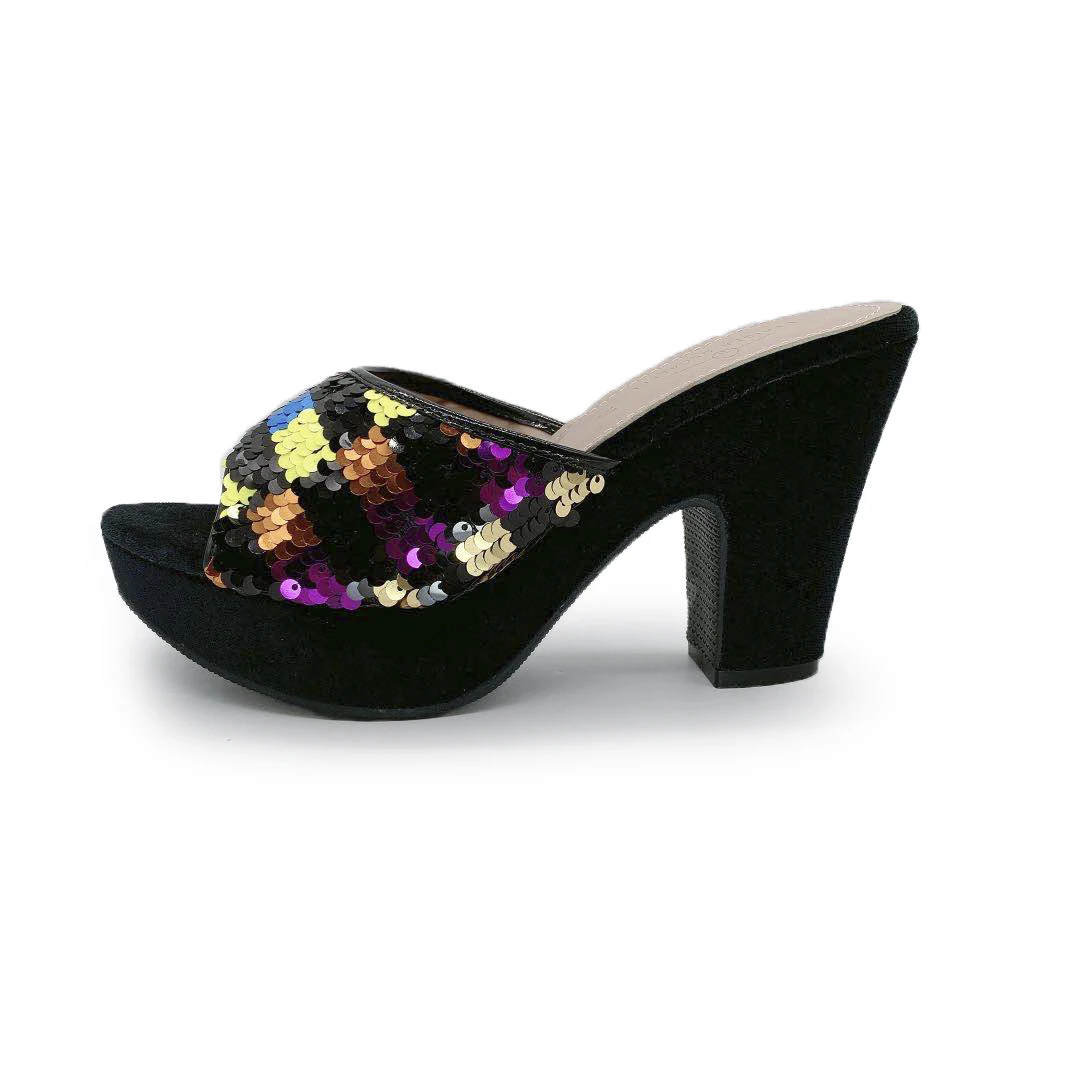 6245-15 Golden Stripe Luxury Women Shoes Party Dress Heels Open Toe Confort High Heeled Slippers Sequin Platform Ladies Pumps