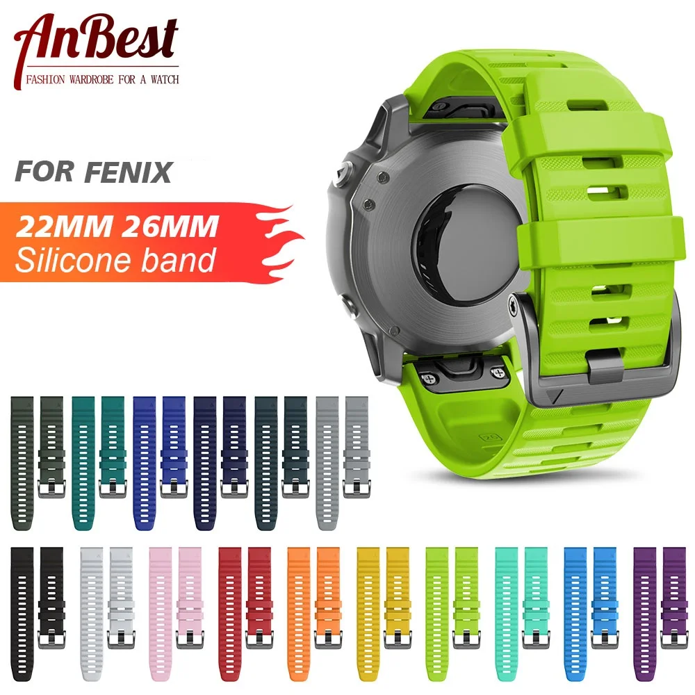 

ANBEST 26mm 22mm Band for Garmin Fenix 6X/ 6X Pro/5X/3 Soft Silicone Strap for Fenix 6/6 Pro/5/5 Plus Smartwatch Accessories
