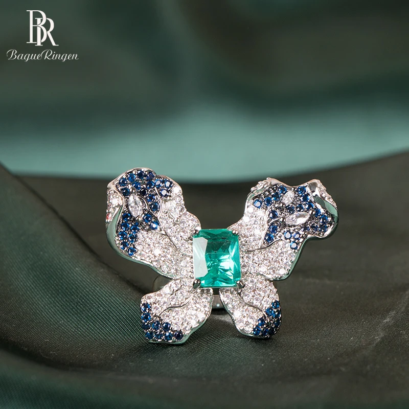 

Bague Ringen Classic 925 sterling silver ring for charm lady butterfly shape with square shape emerald gemstone fine jewelry