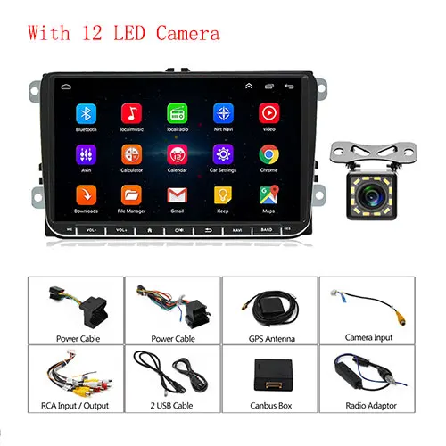Camecho " Android 9,0 2din автомобильный Радио gps навигатор плеер для VW SKODA GOLF Golf 6 POLO PASSAT B5 B6 сиденье Jetta авто радио - Цвет: With 12 LED Camwera