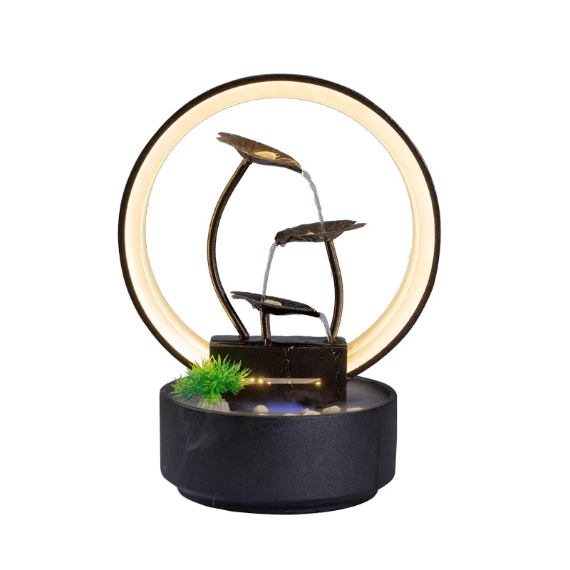 

New Chinese Style Iron Water Ornaments for Living Room Office LED Light Water Fountain Indoor Home Decorations Humidifier