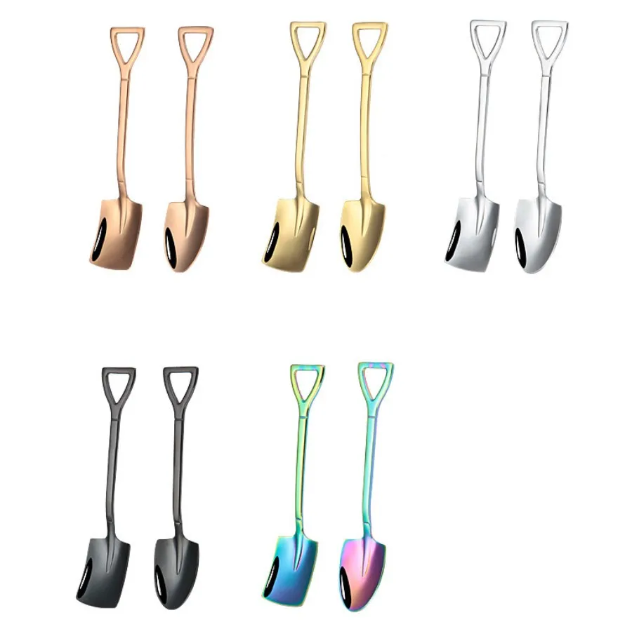 

500pcs 304 creative retro shovel coffee spoon stainless steel dessert spoon watermelon spoon ice cream tip shovel flat shovel