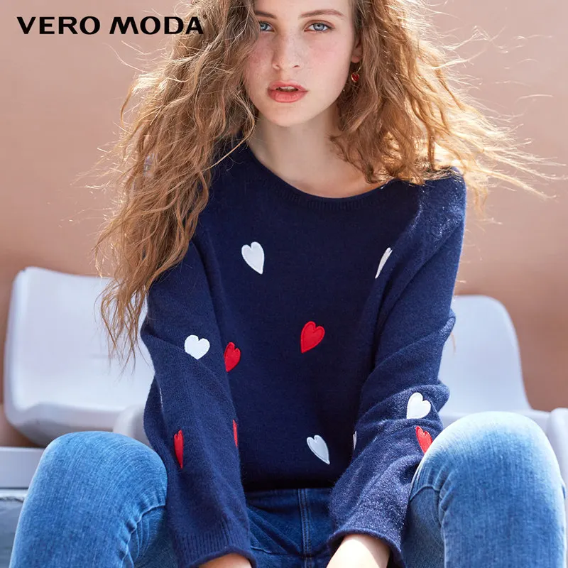 Midnight blue Vero Moda свитер женский женский свитер с узором в виде сердца и открытыми плечами, свободный крой, шикарный | 318313505 - Цвет: Midnight blue