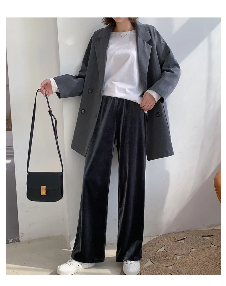 

GOOHOJIO Autumn Women Pants Solid Loose Style Women Wide Leg Pants Full Length Pants High Quality Simple Women Casual Pants