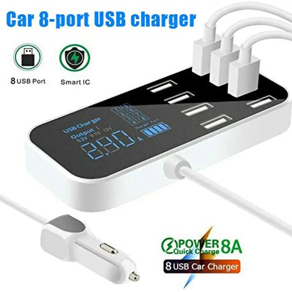 

Car Charger A9S USB 8 Ports 40W Portable LED Digital Display Fast Charging Car Phone Charger 2020