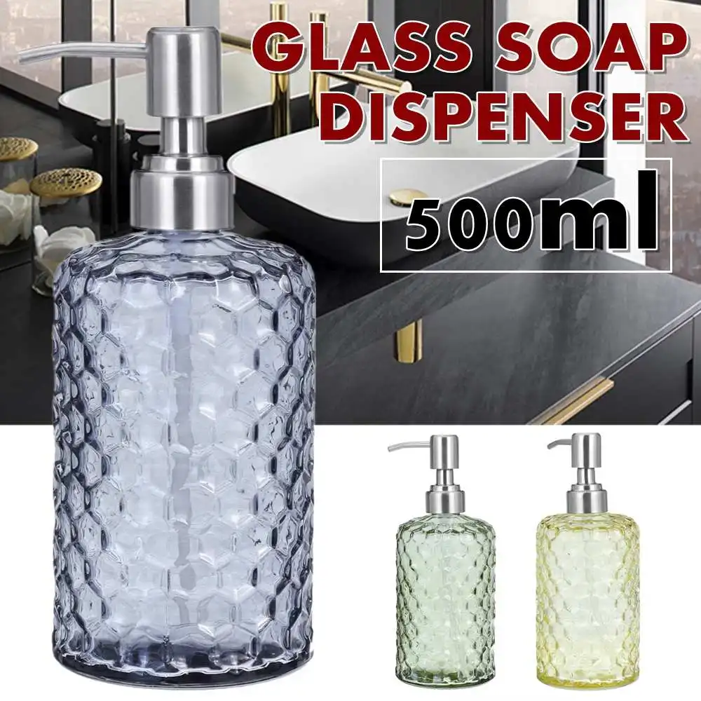 

500Ml Liquid Soap Dispenser Bottle Facial Cleanser Stainless steel Glass Bottle Lotion Pump For Home Hotel Bathroom Kitchen