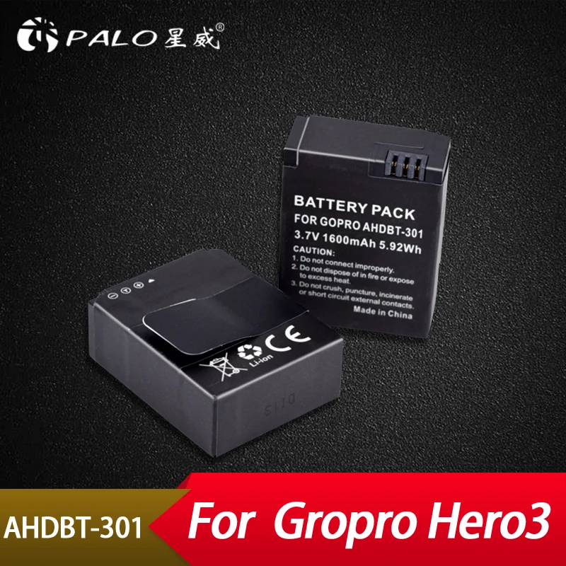Palo 2 шт. 1600 мАч для GoPro AHDBT 201/301 камера батарея Gopro Hero 3 + 301 201 go pro Аксессуары|ahdbt-301