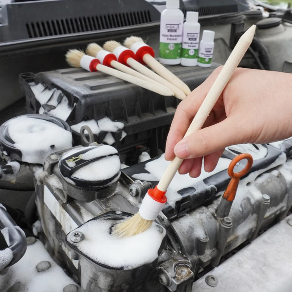 

5Pcs Car Side Seam Detail Brush Cleaning Brush For Air Outlet Engine Air Conditioner Washable Round Head Wooden Soft Brush