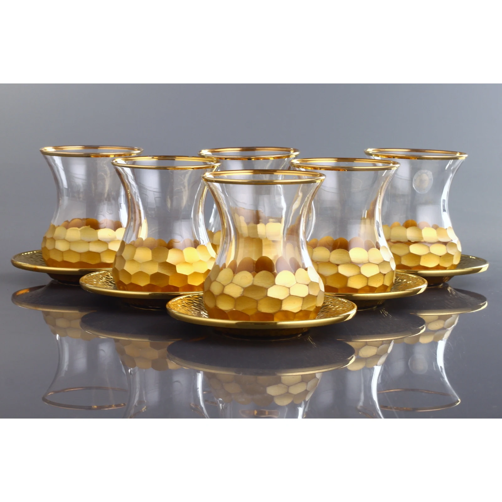 

Luxury Gold Color Turkish Tea Set With Metal Saucers