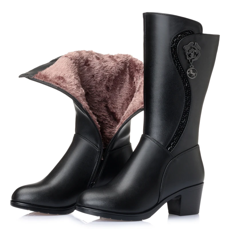 Женские зимние сапоги до колена теплая обувь из натуральной шерсти с мехом