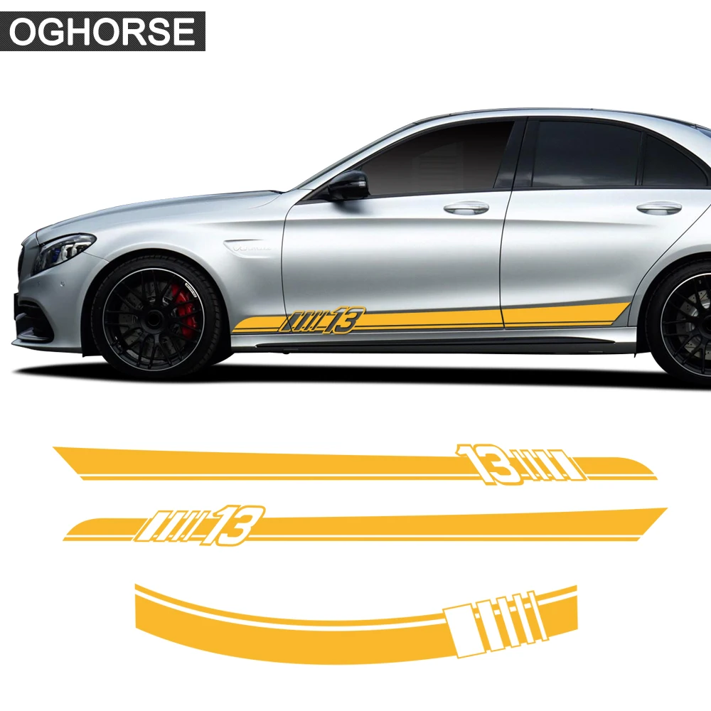 Наклейки на юбку в полоску сбоку двери автомобиля 3 шт. наклейки крышку для Mercedes