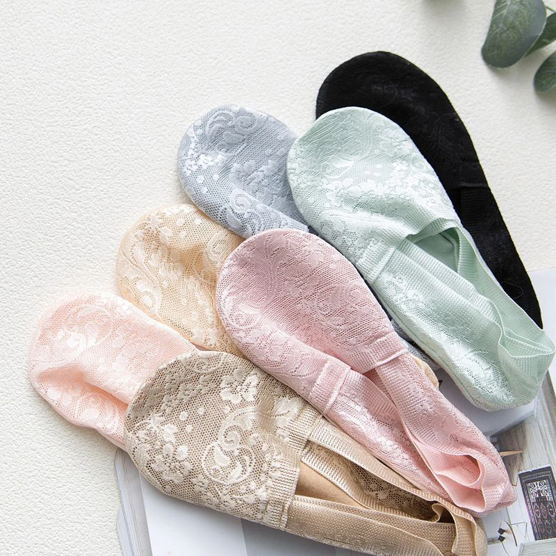 

Fashion Women Girls Spring Summer Socks Lace Flower Short Socks Breathable Antiskid Invisible Ankle Socks Sox Slippers 2/3Pairs