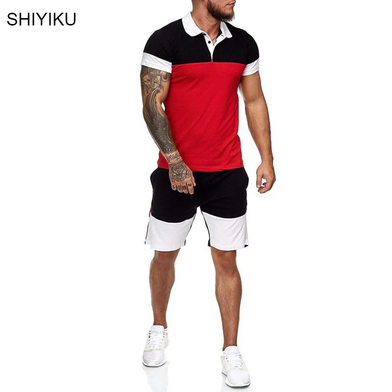 

SHIYIKU Men's Tracksuit Summer Sportswear Two Piece Set T Shirt Shorts Brand Track Clothing Male Sweatsuit Sports Suits For Men