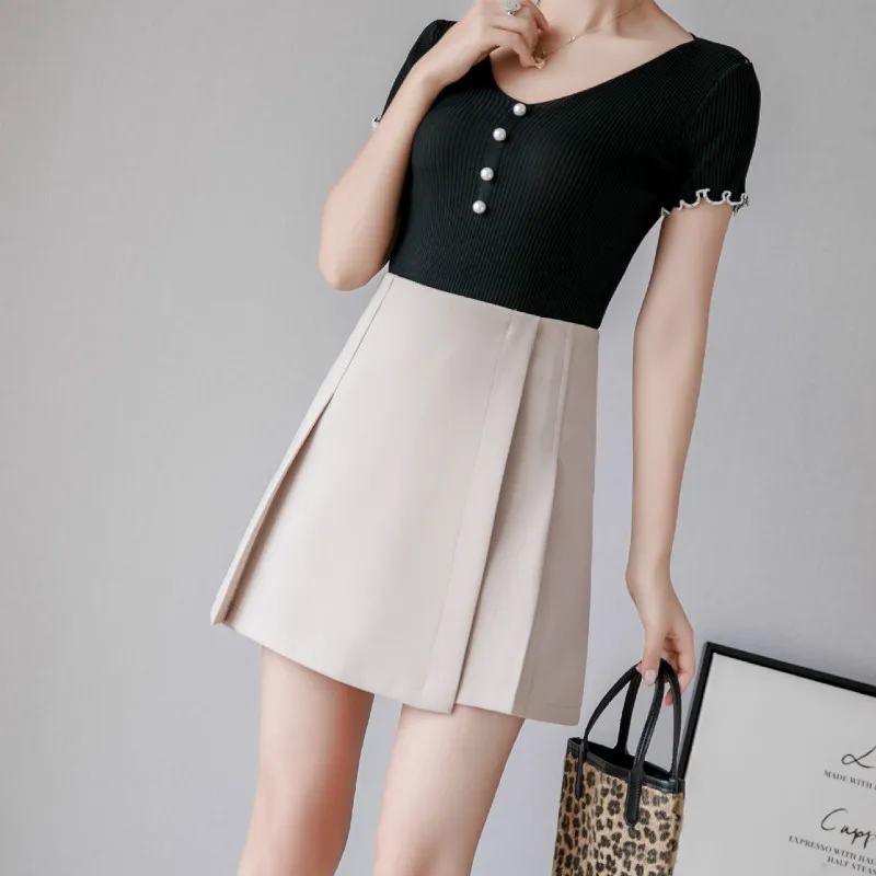 

Women Summer Korean Preppy Style Cute Solid Color Pink Mini Skirts New Pleated Casual High Waist A-line Female Slim Short Skirt