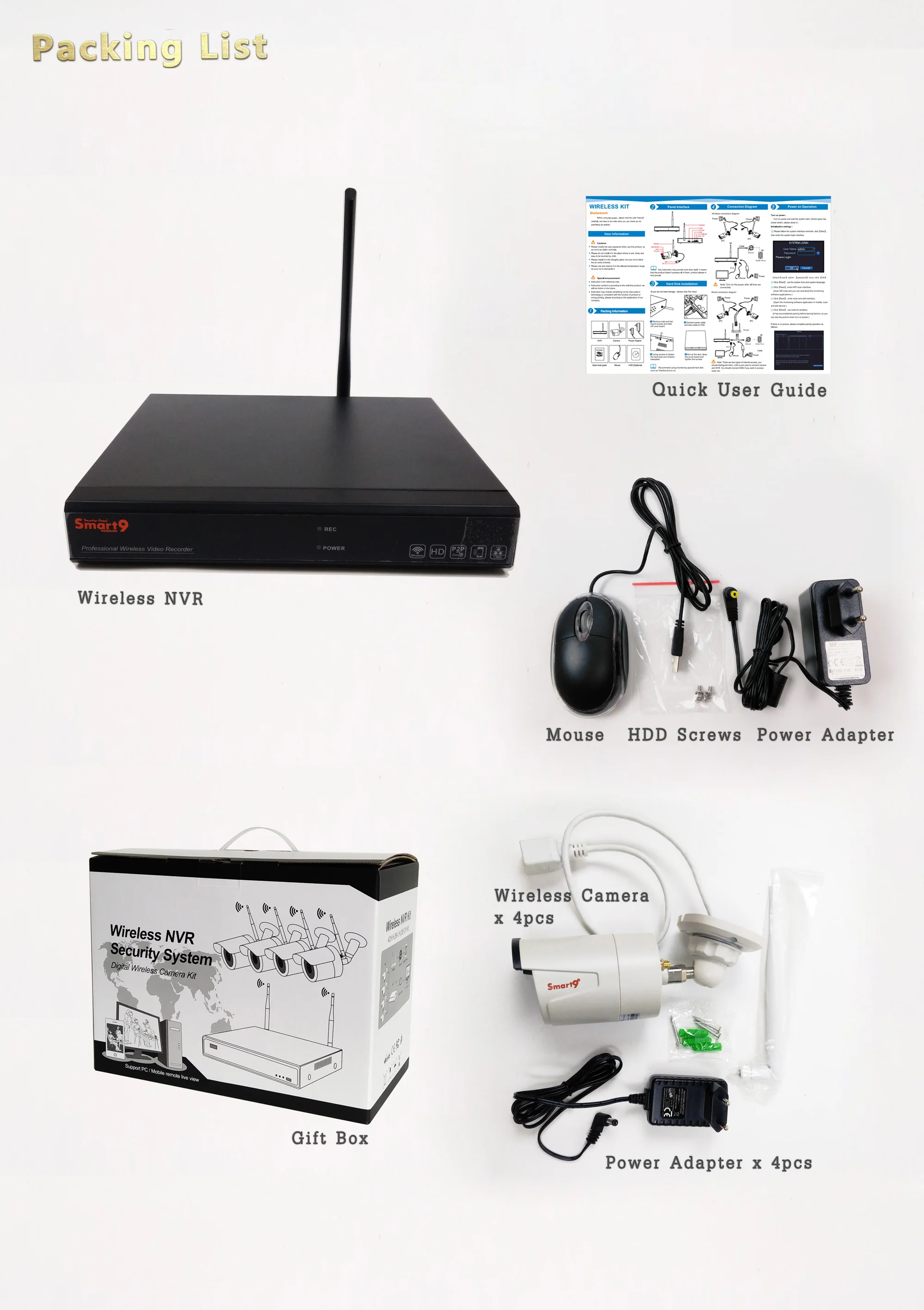 Smart9 Full HD 1080P 4CH беспроводной H.265 NVR комплект, приложение удаленного просмотра системы видеонаблюдения