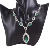cuier emerald pendant women long necklaces rhinestones big glass strass v shape necklace wedding jewelry rhinestones crystal