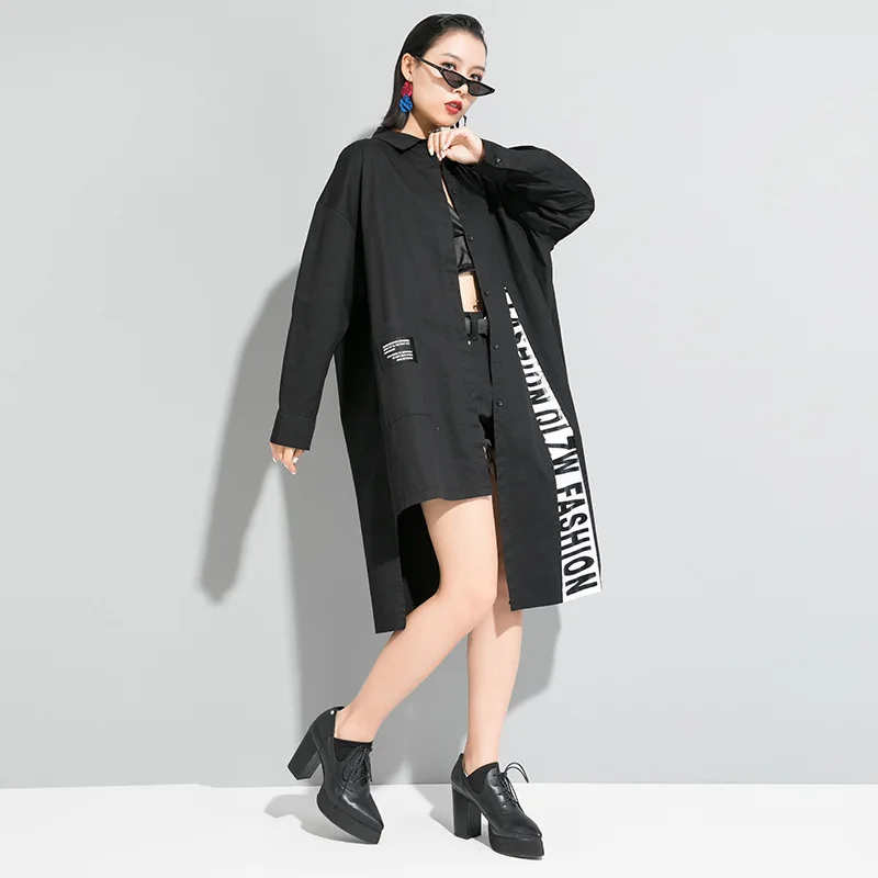 Женская блузка с длинным рукавом LANMREM Весенняя Асимметричная буквенным принтом в