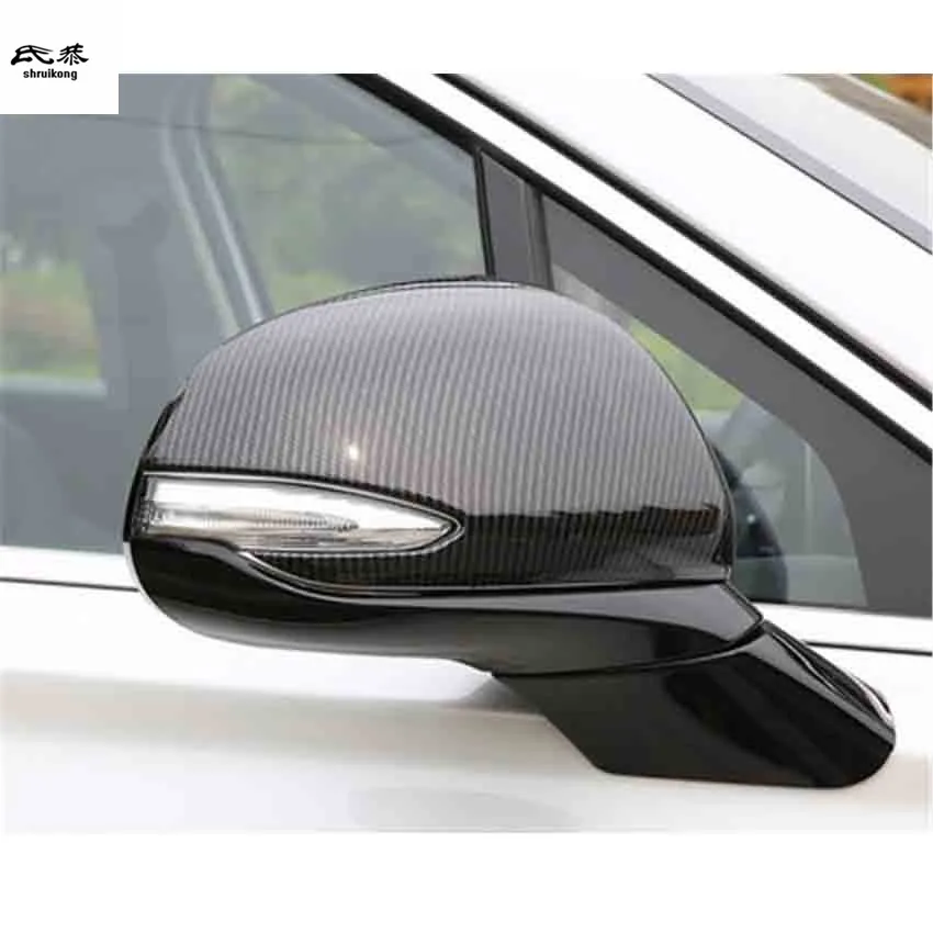 

2 шт./лот ABS углеродное волокно зернистое зеркало заднего вида декоративная крышка для 2019 Hyundai SantaFe IX45 автомобильные аксессуары